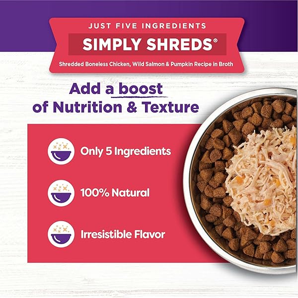WELLNESS BOWL BOOSTERS SIMPLY SHREDS WET DOG FOOD TOPPER FOR SMALL, MEDIUM, & LARGE BREEDS, GRAIN FREE, NATURAL, CHICKEN VARIETY PACK, 2.8 OUNCE POUCH (PACK OF 12)