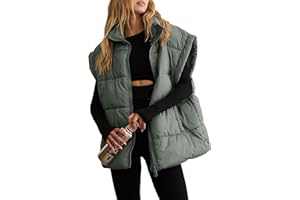 Vimyig Women's Winter Crop Puffer Vest Lightweight Warm Flysleeve Stand Collar Padded Puffy Jackets Coats with Pockets