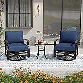 Gotland 3 Piece Patio Set, Metal Outdoor Swivel Chairs Set of 2 with 5.1’’ High-Resilience Seat Cushions Tempered Glass Doubl