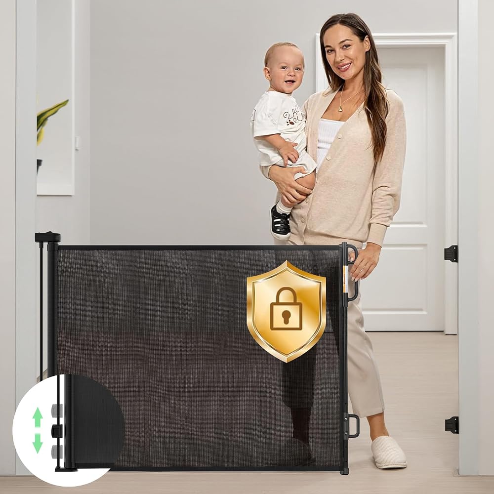 momcozy Retractable Baby Gate Mesh 33 Tall Extends to 55 Wide Doorway Stair Gate