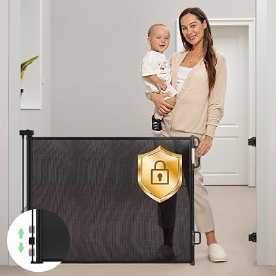 momcozy Retractable Baby Gate Mesh 33 Tall Extends to 55 Wide Doorway Stair Gate
