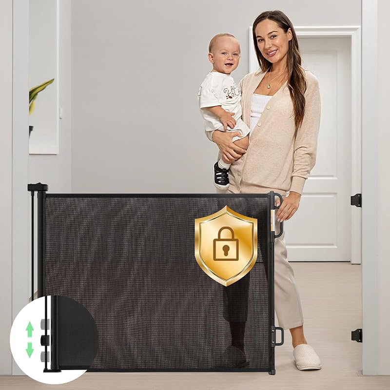 momcozy Retractable Baby Gate Mesh 33 Tall Extends to 55 Wide Doorway Stair Gate