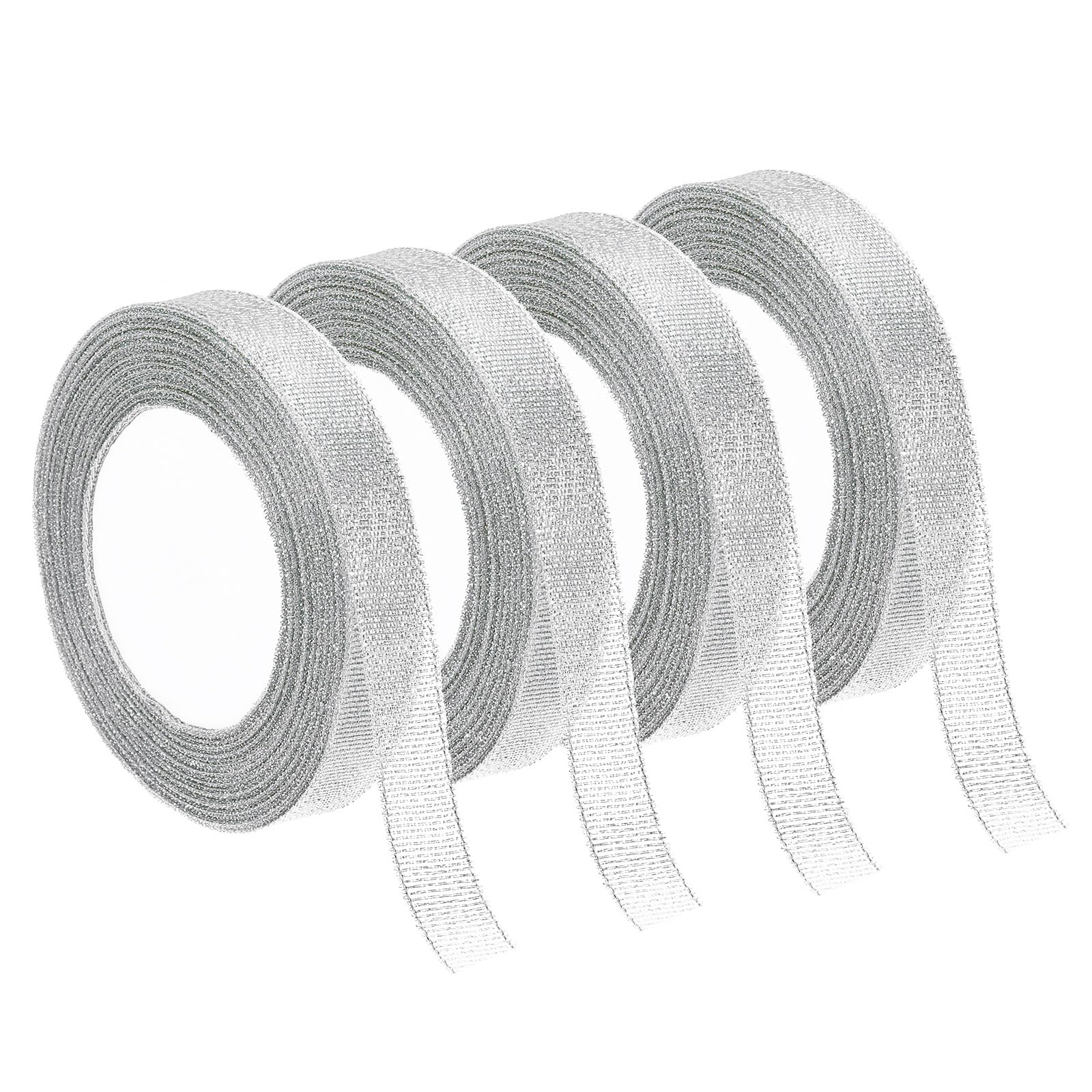 PATIKIL Total 96Yard Glitters Metallic Ribbon, 4Roll 5/8" W Fabric Solid Sparkly Ribbon for Gift Wrapping Wedding Bouquet Flower Decoration DIY Craft, Silver