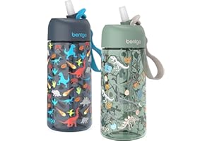 Bentgo® Kids Water Bottle 2-Pack - New, Improved 2023 Leak-Proof BPA-Free 15 oz Cups for Toddlers & Children - Flip-Up Safe-S