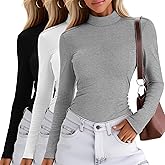 Oakgarden 3 Pack Women's Long Sleeve Mock Turtleneck Shirts, Crew Neck Slim Fit Base Layer Tops Thermal Underwears