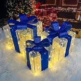 Christmas Decorations: Set of 3 Christmas Lighted Gift Boxes | 140 LED Light up Present Ornament for Tree Indoor Outdoor Yard Holiday Lawn Door,Warm White
