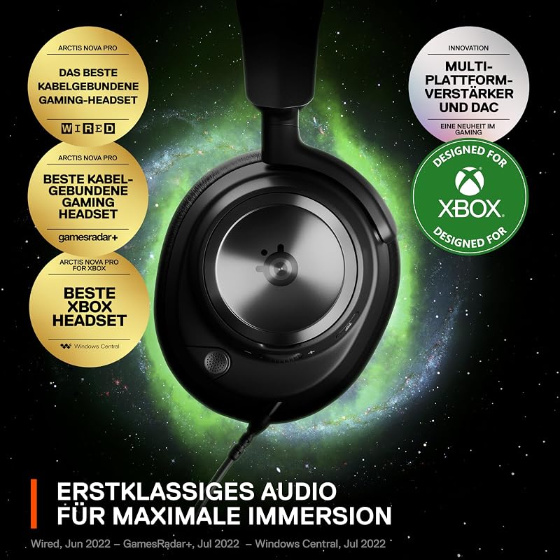 Arctis Nova Pro Xbox - Multi-System Gaming-Headset – Hi-Res Audio – 360° Surround-Sound – GameDAC Gen 2 – ClearCast Gen 2-Mikrofon – Xbox, PC, PS5, PS4, Switch 2