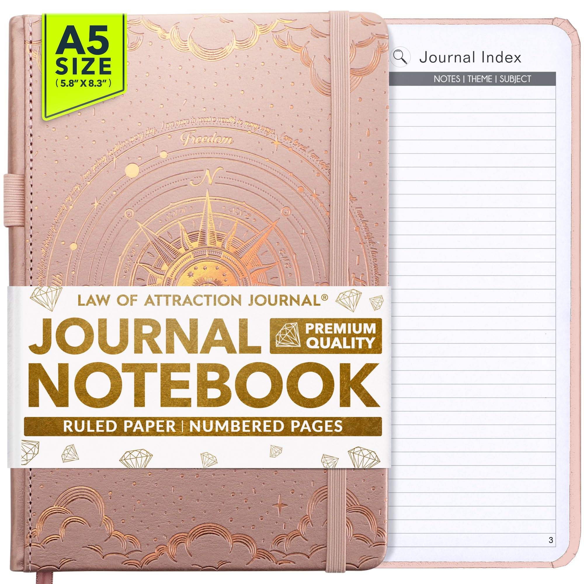 Journal Notebook - 100gsm Ivory Lined White Paper with Inner Pocket & Pen Holder| Vegan Friendly, Ruled Notebook | Multi-Purpose Ideal for Daily Journaling & To Do List Journal for Women & Men