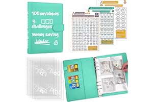 Antner 100 Envelopes Challenge Binder Money Savings Challenges Book to Save $5,050 and $10,000 and $500, A5 Money Saving Planner Cash Envelope Budget Binder, Light Green
