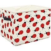 WFSM Cute Ladybug Storage Bin Organizer, Ladybug Lover Gifts, Lady Bug Collapsible Laundry Basket Storage Bin with Handles Toybox for Boys Girls Room Bathroom Toys Clothes Books