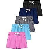 QWE 5 Pack Girls Shorts Athletic Soccer Running Performance Active Dry-Fit Sports Basketball Shorts with Drawstring Pocket