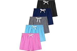 QWE 5 Pack Girls Shorts Athletic Soccer Running Performance Active Dry-Fit Sports Basketball Shorts with Drawstring Pocket