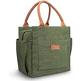 Joymee Lunch Bag Women Insulated Lunch Box Reusable Leakproof Large Spacious Cooler Tote for Womens Mens Adults with Bottle Holder and Side Pockets for Work Office Travel Picnic - Green