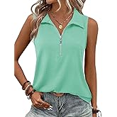 Imily Bela Women's Summer Sleeveless Tank Tops Zipper V Neck Ribbed Dressy Casual Blouses Loose Business Polo Shirts