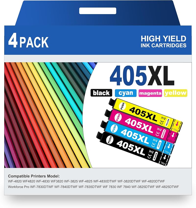 KATRIZ 405XL Ink Cartridges Black Cyan Magenta Yellow 4 Pack for Epson WF-7830