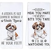 Qnhij Funny Shih Tzu Kitchen Towels, Shih Tzu Gifts for Women Men, Dog Lovers Gifts Decorative Hand Dish Tea Towels for Kitchen Dining Room, 16x24 Inch Set of 2