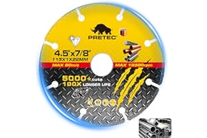 PRETEC 4-1/2 Inch Cut Off Wheel with 7/8" Arbor, Carbide Diamond Cutting Wheel for Angle Grinder, Metal Cutting Disc with 5000+ Cuts on Rebar, Steel, Iron & INOX–1 Pack