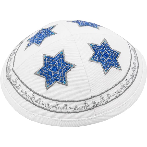 Kippah Magen David Bianca In Satin Da 20Cm Judaica Yarmulke Sinagoga