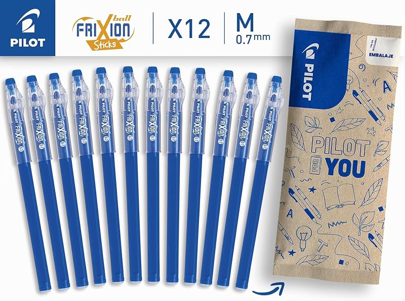 Caixa de 12 canetas FriXion Ball Stick - Tinta gel apagável - 12 Azul - Ponta média