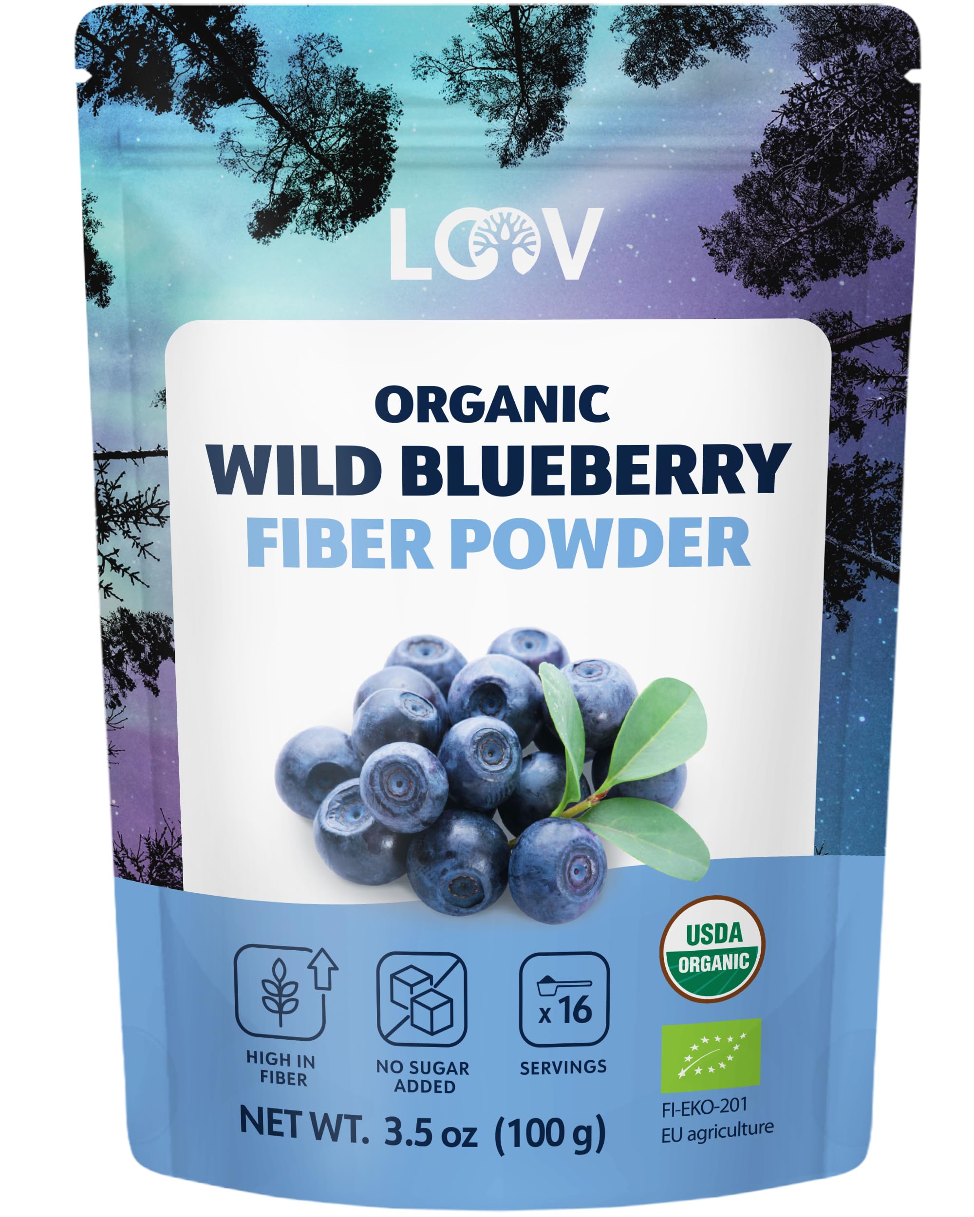 LOOV Wild Blueberry Fibre Powder – Made from Organic Wild Nordic Blueberry (Bilberry) Skins & Seeds (Pomace Powder) – High in Fibre, Source of Protein, Unsweetened, 100g