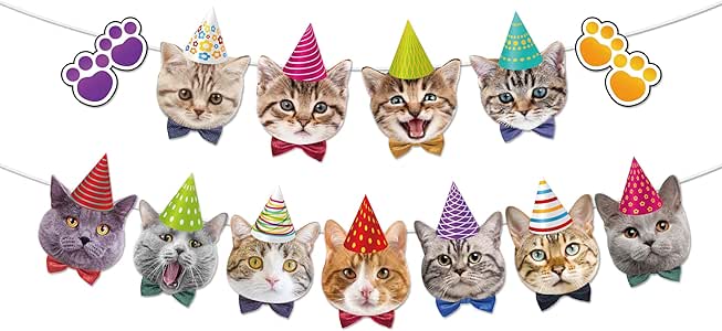 CC HOME Cat Faces Birthday Banner , Halloween Party Supplies.Kitten Cat ...