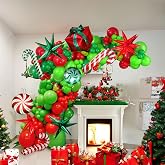 LuftParty Christmas Balloon Garland Kit - 120 Pcs Red Green Balloons With Candy Cane Christmas Tree Gift Box For Kids Grinchmas Party Naughty Birthday Decorations