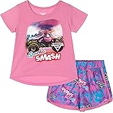 Monster Jam Girls T-Shirt and French Terry Dolphin Shorts Outfit Set Toddler to Big Kid Sparkle Smash