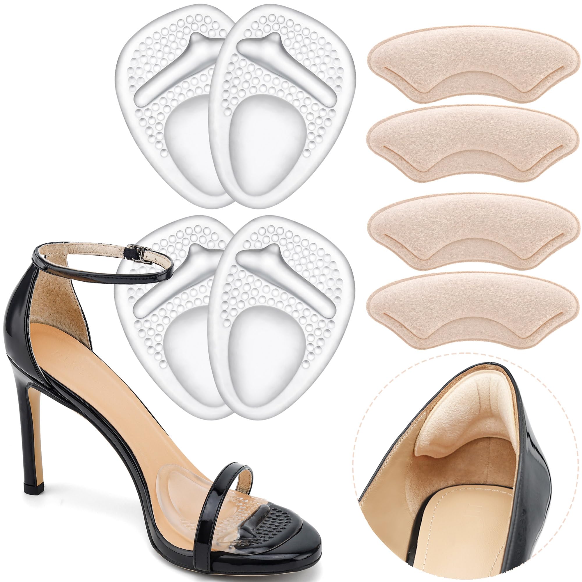 Photo 1 of Heel Cushion Pads,Ball of Foot Cushions,Metatarsal Pads for Women, Heel Grips Liners for Heel Pain Relief, Blisters,Friction, Non-Slip Shoe Inserts for Loose Shoes Make Shoes Fit Tighter (4Pairs)