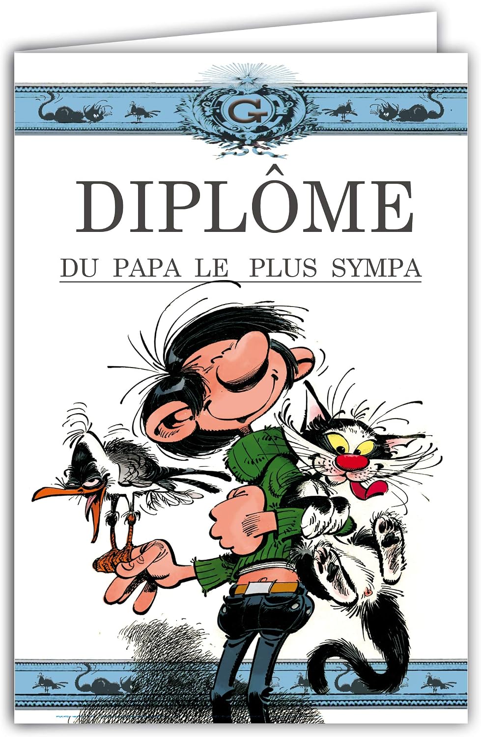 Gaston Lagaffe Carte Double Avec Enveloppe Diplome Du Papa Le Plus Sympa Chat Mouette Pour Anniversaire Ou Fete Des Peres Papeterie Fournitures De Bureau
