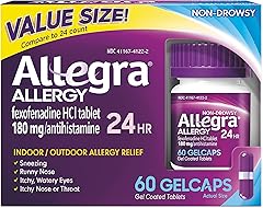 Allegra Adult 24HR Non-Drowsy Antihistamine Gelcaps, 60-Count, Fast-acting Allergy Symptom Relief, 180 mg