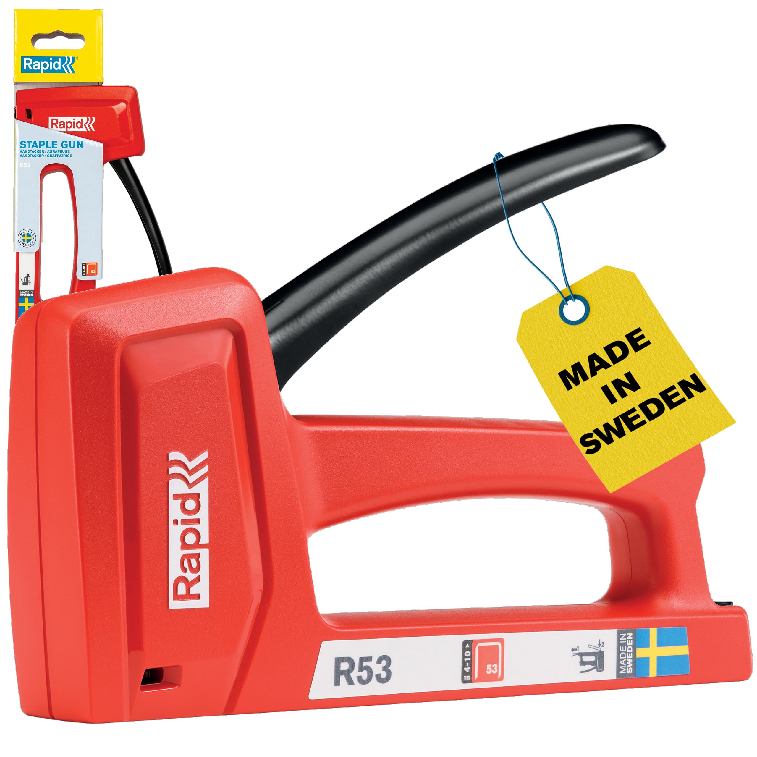 Rapid Light Duty Manual Staple Gun for Wood - Wall Stapler - Upholstery Staple Gun with Ergonomic Handle and All-Steel Interior Wear Parts - Made in Sweden R53