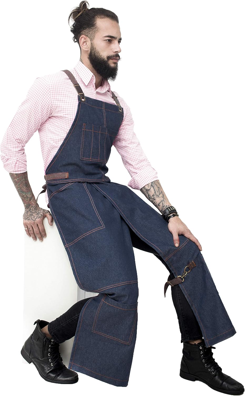 Under NY Sky Pottery Cross-Back Apron (Blue Denim), Adjustable One Size