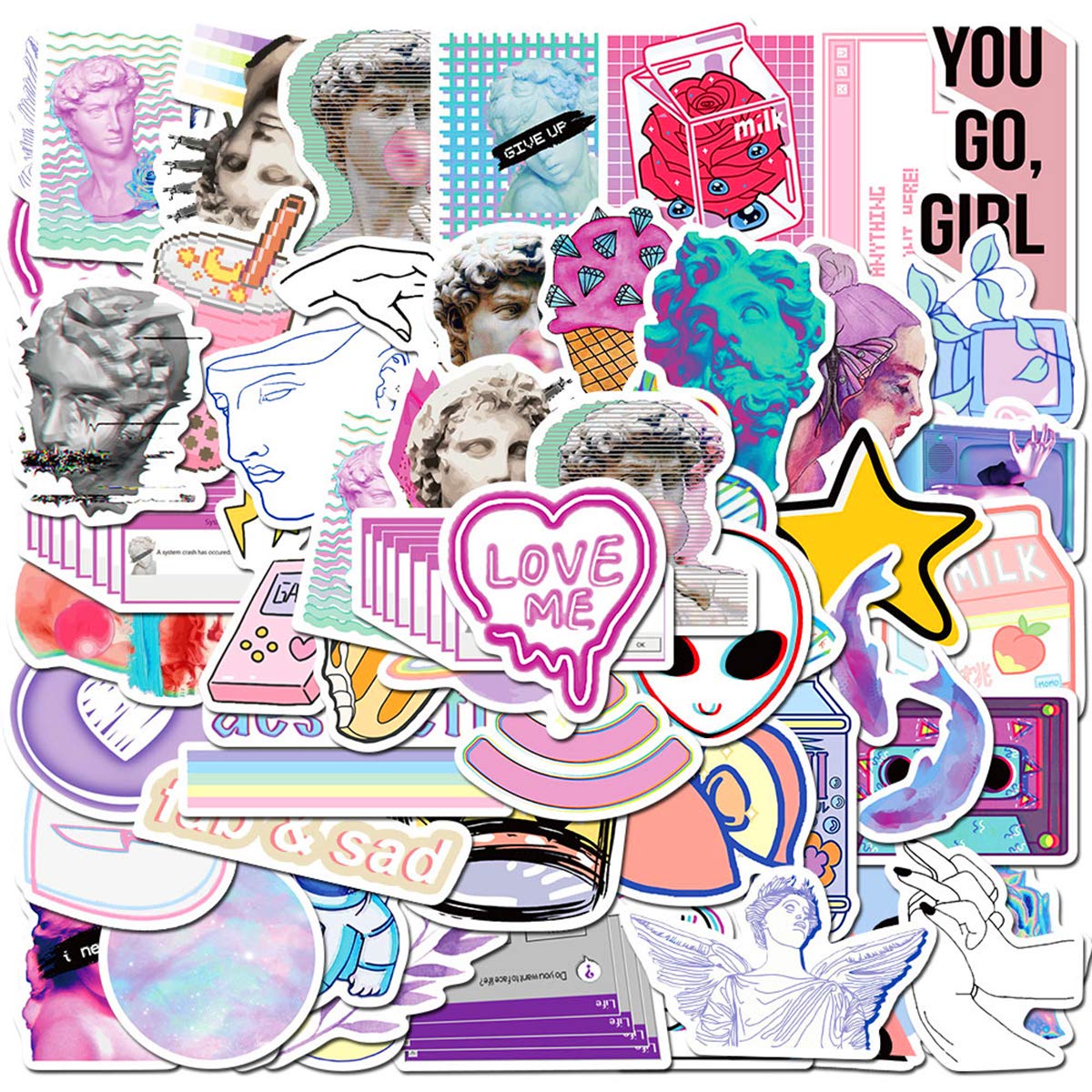 American Style Aesthetic Abstract Art Vaporwave Sticker Mixed Different Funny Internet Memes and Celebrity Stickers Network Popular Meme Sticker for Young People (Abstract Art Vaporwave)