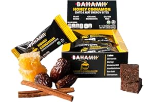 Bahamii Nuts & Date Bars, Organic Healthy Snacks | Honey Cinnamon 6-Pack | Gluten Free Low Calorie Snacks, No Preservatives, Plant Based, Kosher, Diabetic Snacks