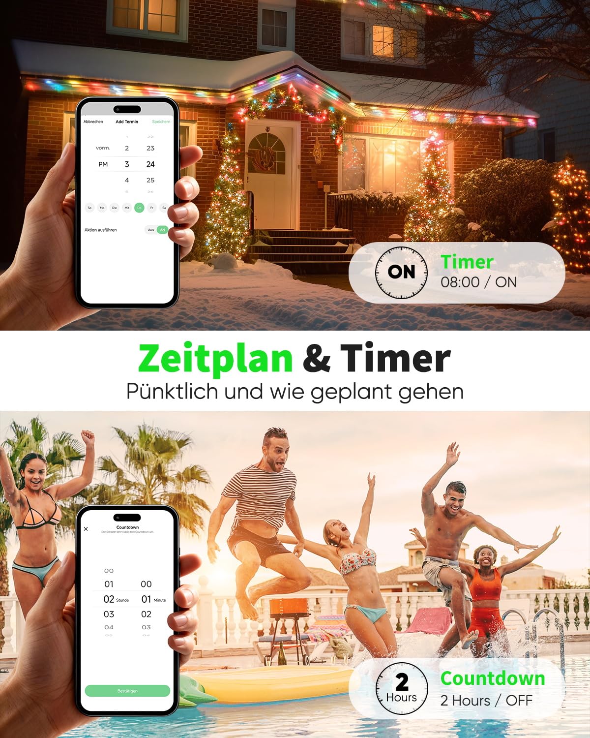 GreenSun WLAN Steckdose Outdoor 4er Pack - IP44 wasserdichte Außensteckdosen mit Strommessung 16A 3680W Tuya Smart Life App WiFi Steckdose Zeitschaltuhr & Timer kompatibel mit Alexa & Google Home 5