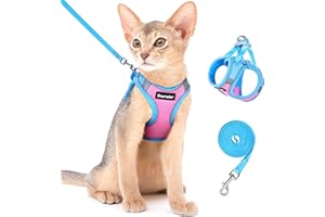 Dooradar Cat Harness and Leash Set, Escape Proof Lightweight Kitten Harness, Soft Breathable Reflective Vest for Outdoor Walking Traveling, Adjustable for Medium Cats, Pink & Blue, M