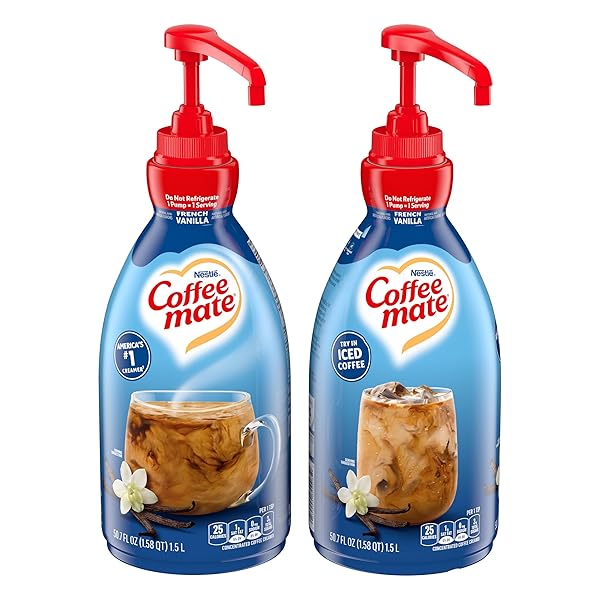 NESTLE COFFEE MATE COFFEE CREAMER, FRENCH VANILLA, CONCENTRATED LIQUID PUMP BOTTLE, NON DAIRY, NO REFRIGERATION, 50.7 FL OZ (PACK OF 2)