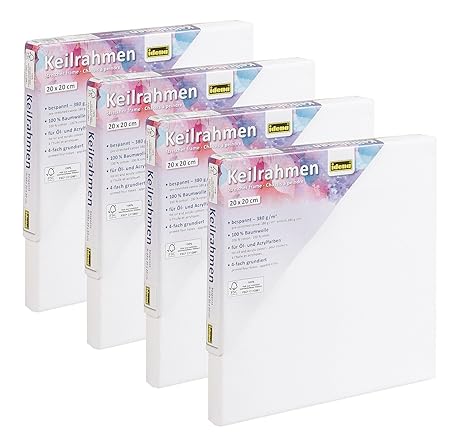 Idena 10107318 - Keilrahmen, 20 x 20 cm, 4-er Set, 100% FSC