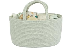 JUNBOLE Diaper Caddy Organizer Cotton Rope Baby Basket Nursery Storage and Portable Tote Bag for Car Ideal Baby Shower Gifts and Registry Must-Have for Newborn Essentials Large light green