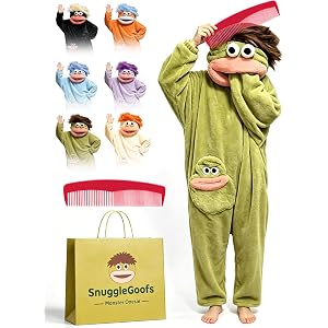 SnuggleGoofs Monster Onesie Pajamas - Silly Big Mouth Monster Onesie Sleepwear, Funny Monster Hooded Fleece Robe with Comb