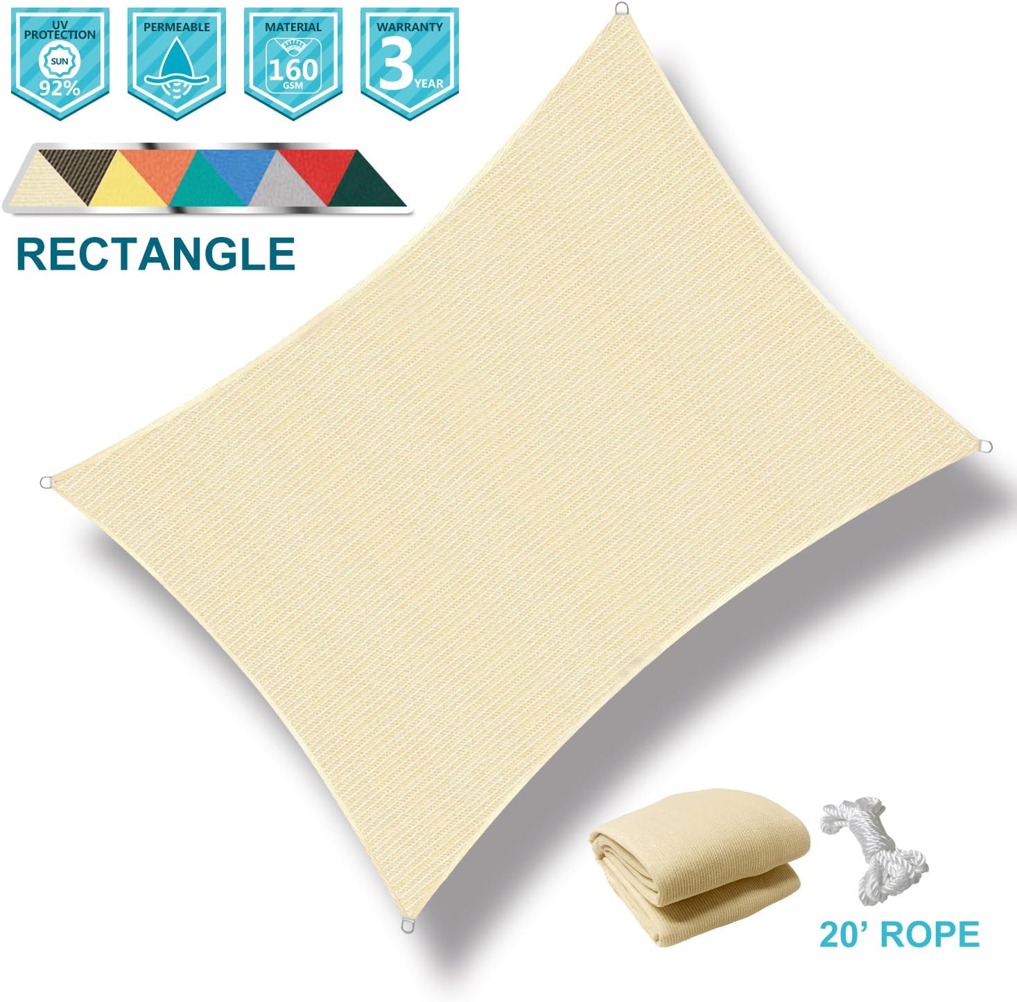 Coarbor Sun Shade Sail Canopy Beige 10'x15' UV Block Canopy Perfect for Patio Outdoor Garden (We Make Custom Sizes)