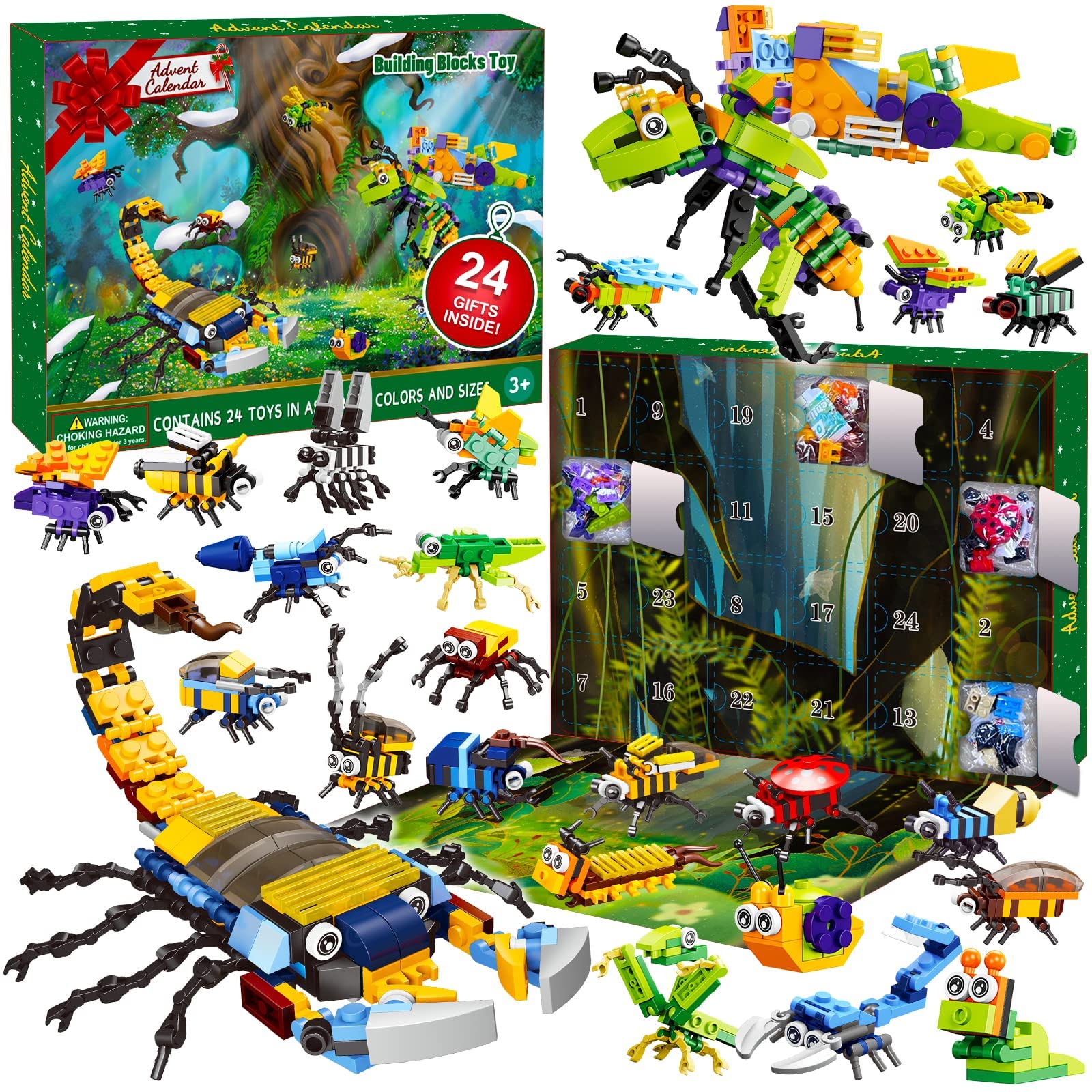 Kids Advent Calendar 2026 Insect Building Blocks Christmas Calendar, 24 Days Christmas Countdown Calendars 12 In 1 Building Blocks Stem Toys for Boys Girls Toddler Xmas Stocking Stuffers Holiday Gifts