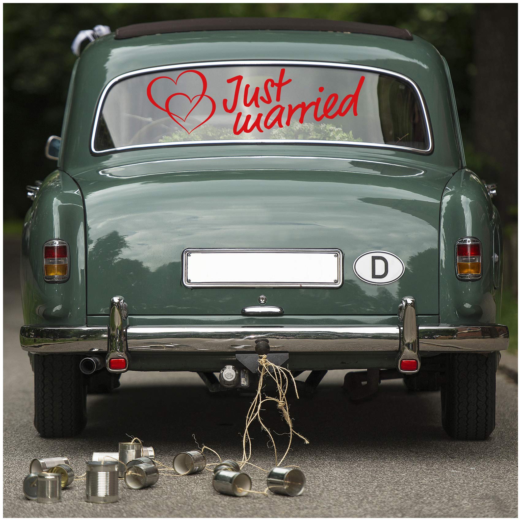 Just Married Wedding Car Sticker Film Wall Sticker Decoration (Red, KX055 Just Married 1) — image 1