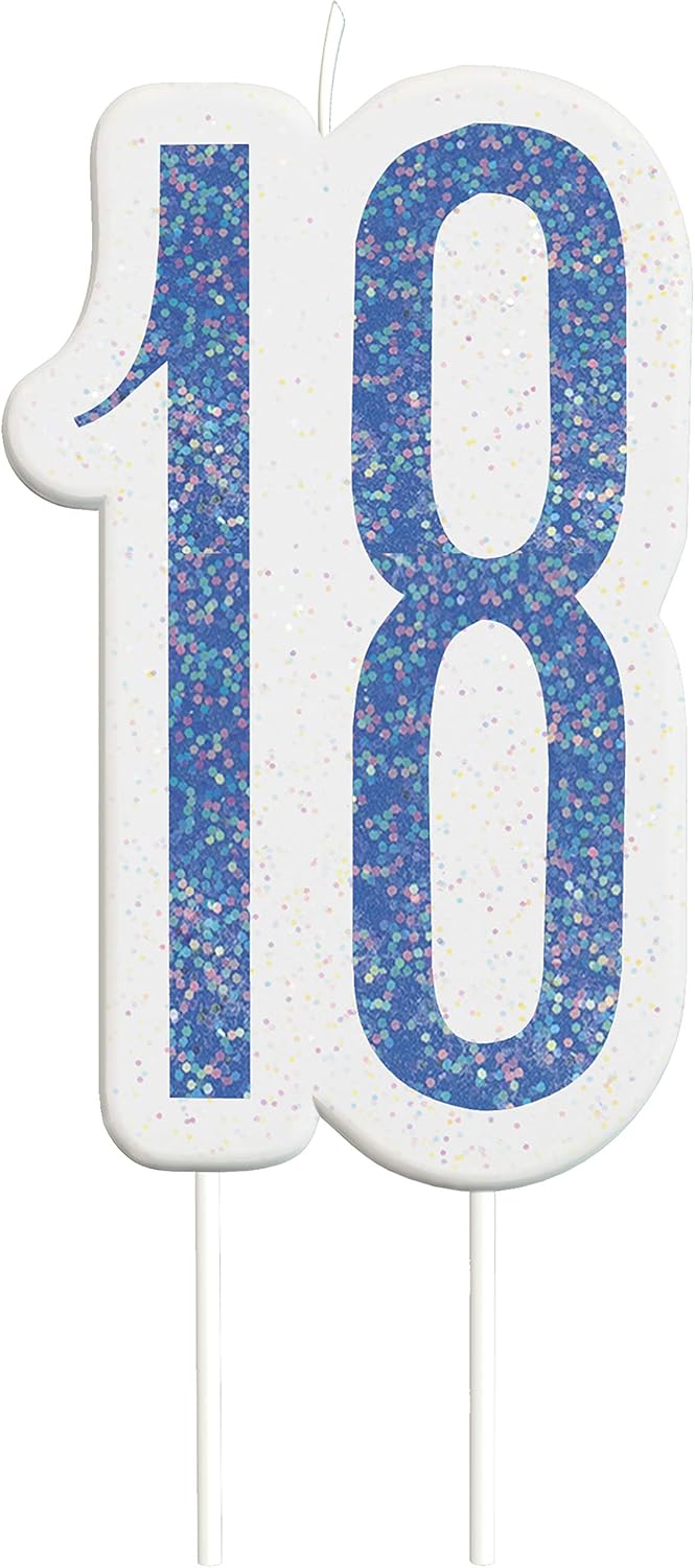 Unique Party 83878 83878Glitz Blue & Silver 18th Birthday Candle, Blue, Age 18 Amazon.co.uk