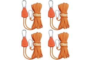 KOVKCOVB 14ft Ratchet Tie Down Rope Reflctive Adjustable Canopy Tent Strap Retractable Hanger tieboss with Reinforced Hooks for Camping Grow Light 1/8" (4-Pack)