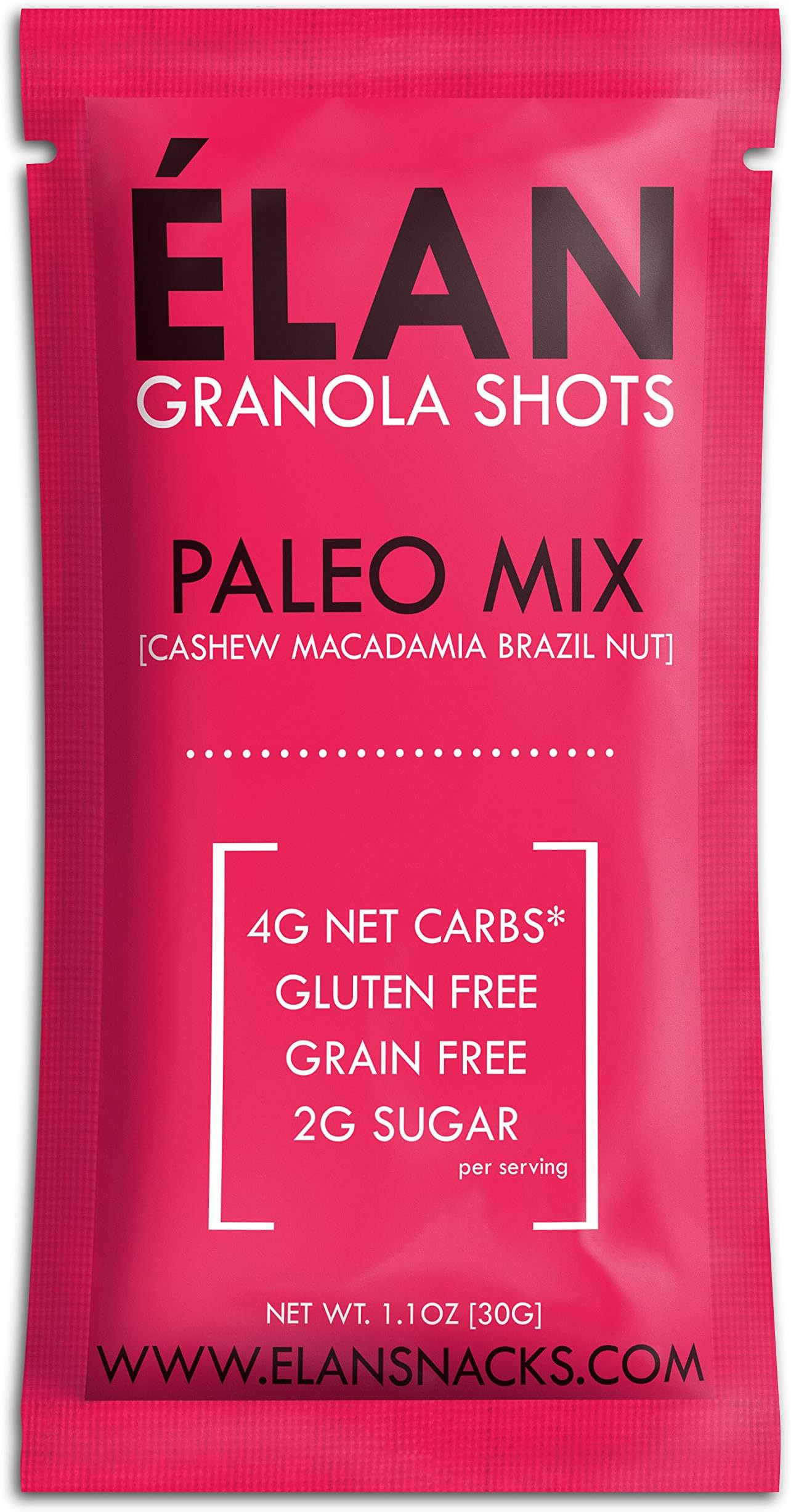 ELAN Low Carb Paleo Granola, Keto Snack Pack To Go - Gluten Free Grain Free Cereal - Healthy Single Serve Breakfast Bar Alternative (Cashew, Macadamia Nuts, Brazil Nut, 12 Pack)