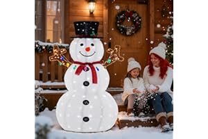 Sweetcrispy 5ft Outdoor Lighted Snowman Christmas Decoration for Yard, Large Outdoor Christmas Decorations w/ 200 LED Lights, Hat, Scarf, Red