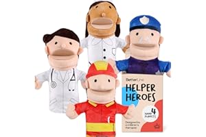 BETTERLINE Hero Hand Puppets for Kids - Designed by Occupational Therapist, Doctor, Nurse, Firefighter + Police Officer, Interactive Educational Toy, Kids Heroes of Play, 12.5in x 11in