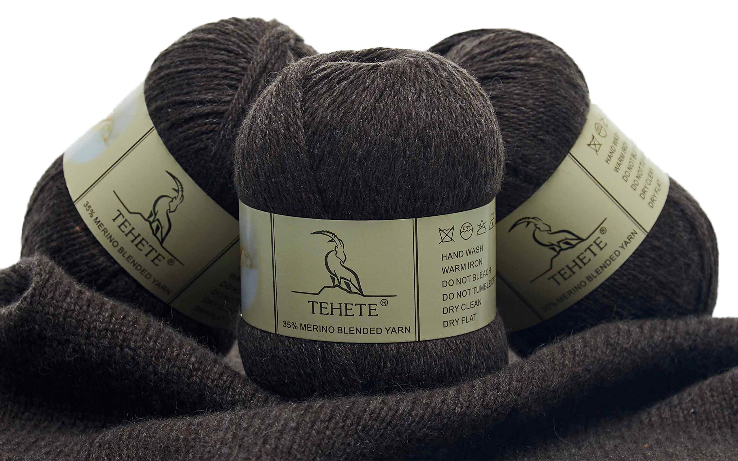 TEHETE Merino Wool Yarn for Knitting and Crochet Yarn 3ply 50g × 3 Balls soft and warm - Brown