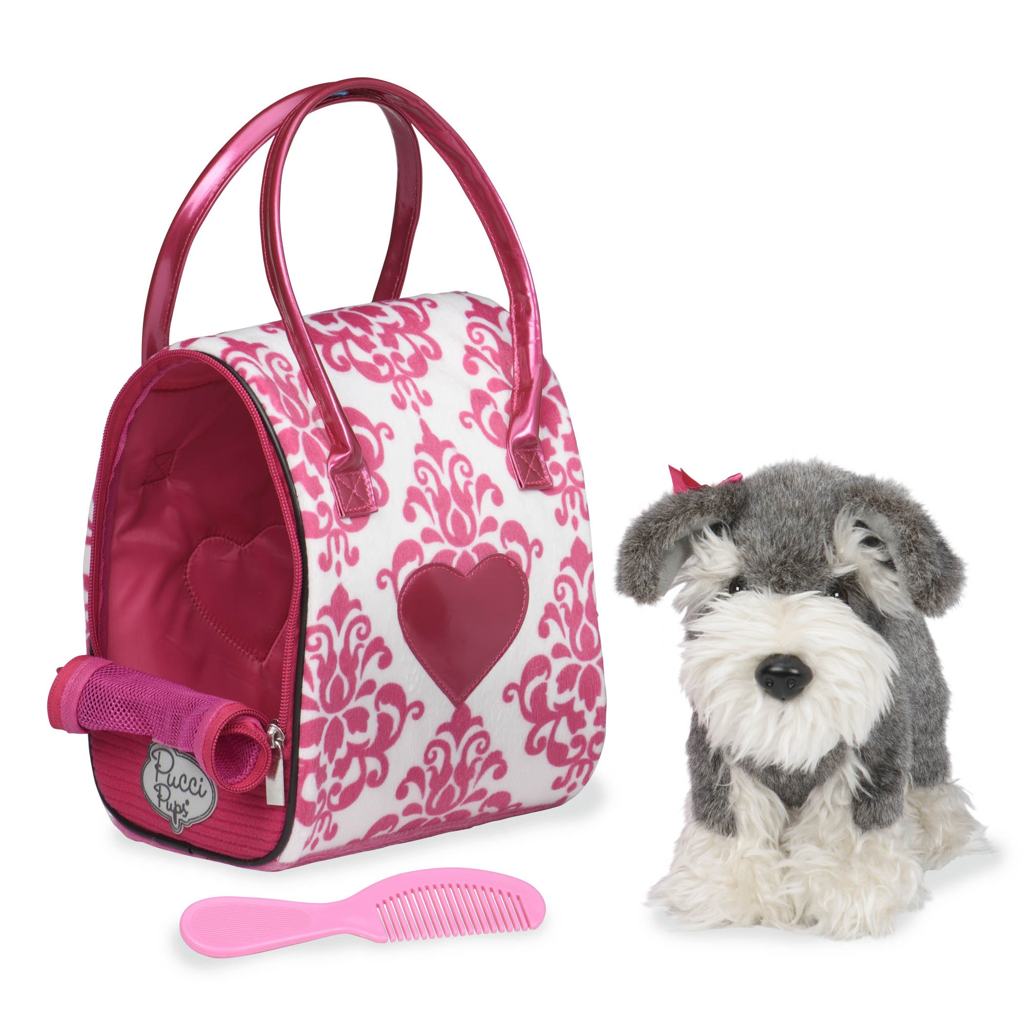Pucci Pups - Pink & White Plush Bag & Schnauzer